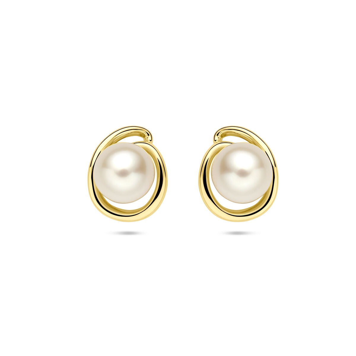 14k gelbgoldene Ohrstecker mit 8 mm großen Perlen in geschwungener Form