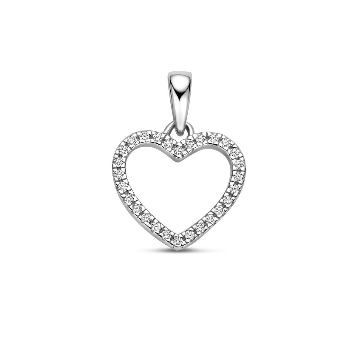 Hänger aus rhodiniertem 925 Silber in Herzform mit Zirkonia-Umrandung