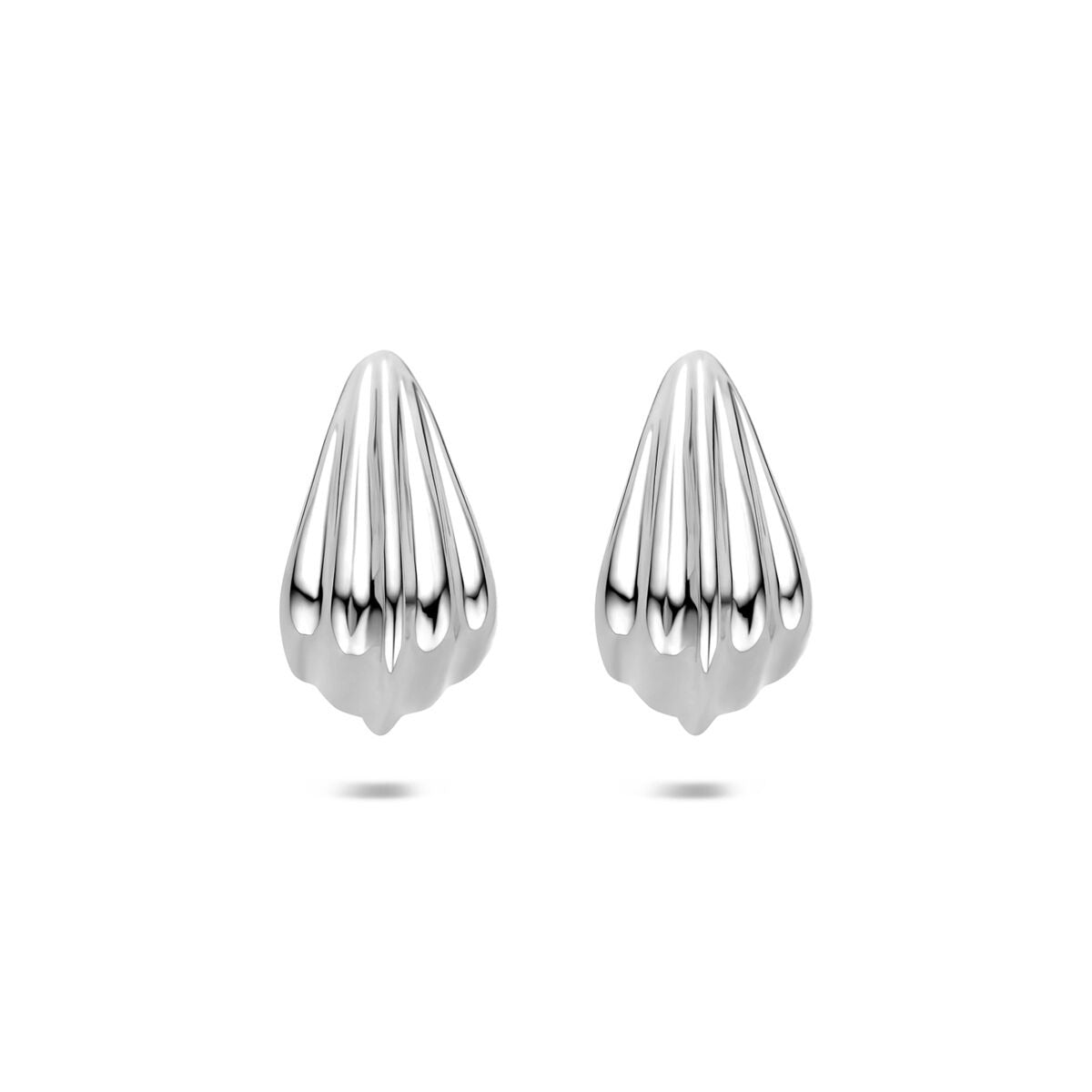 Gerhodinierte Steckerohrringe aus 925 Silber in Tropfenform mit geripptem Design