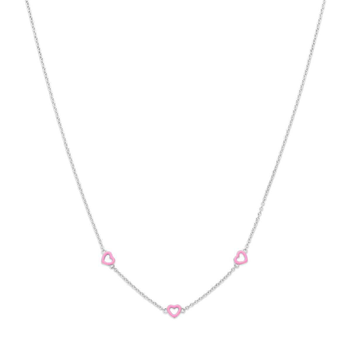 Gerhodiniertes silbernes Kinder-Collier mit drei rosa Herzchen