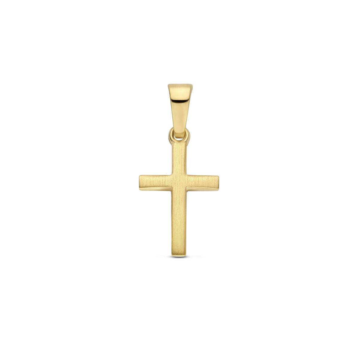 Kreuzanhänger aus 9 Karat Gelbgold mit matter Oberfläche und schlichten Linien