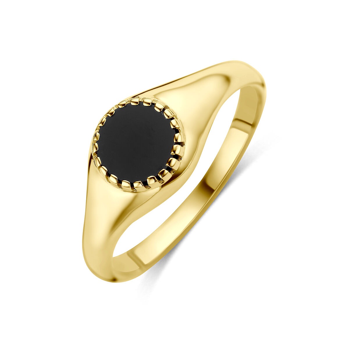Ring aus 9 Karat Gelbgold mit schwarzem Onyx und gewelltem Rand