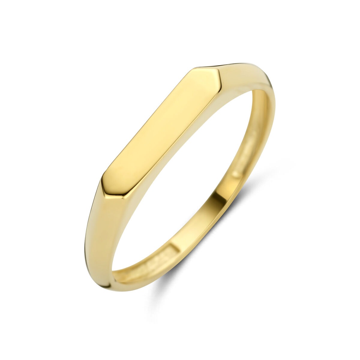 Damenring aus 14k Gelbgold mit 7 mm breitem, glattem Band und rechteckigem Design