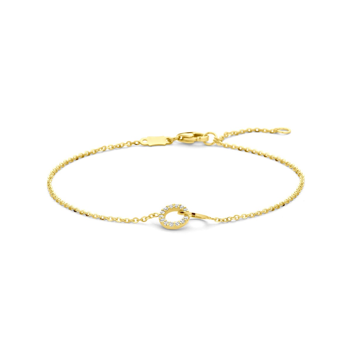 14k gelbgoldene Damenarmband mit Zirkonia und feiner Kette