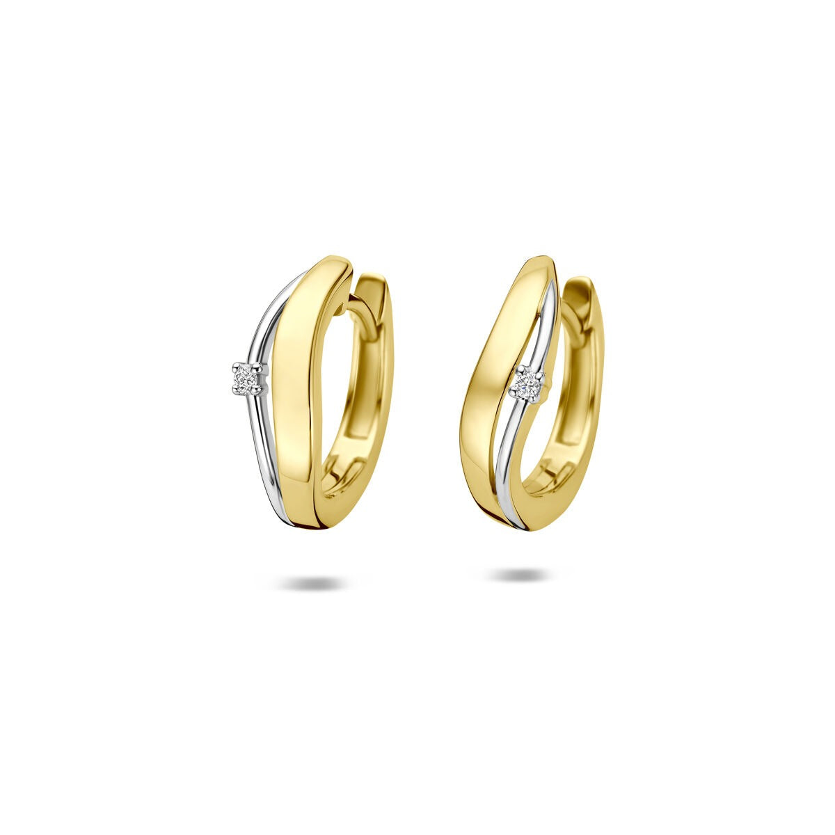 14k gelbgoldene Klappohrringe mit diamantiertem Detail und einem kleinen Diamanten