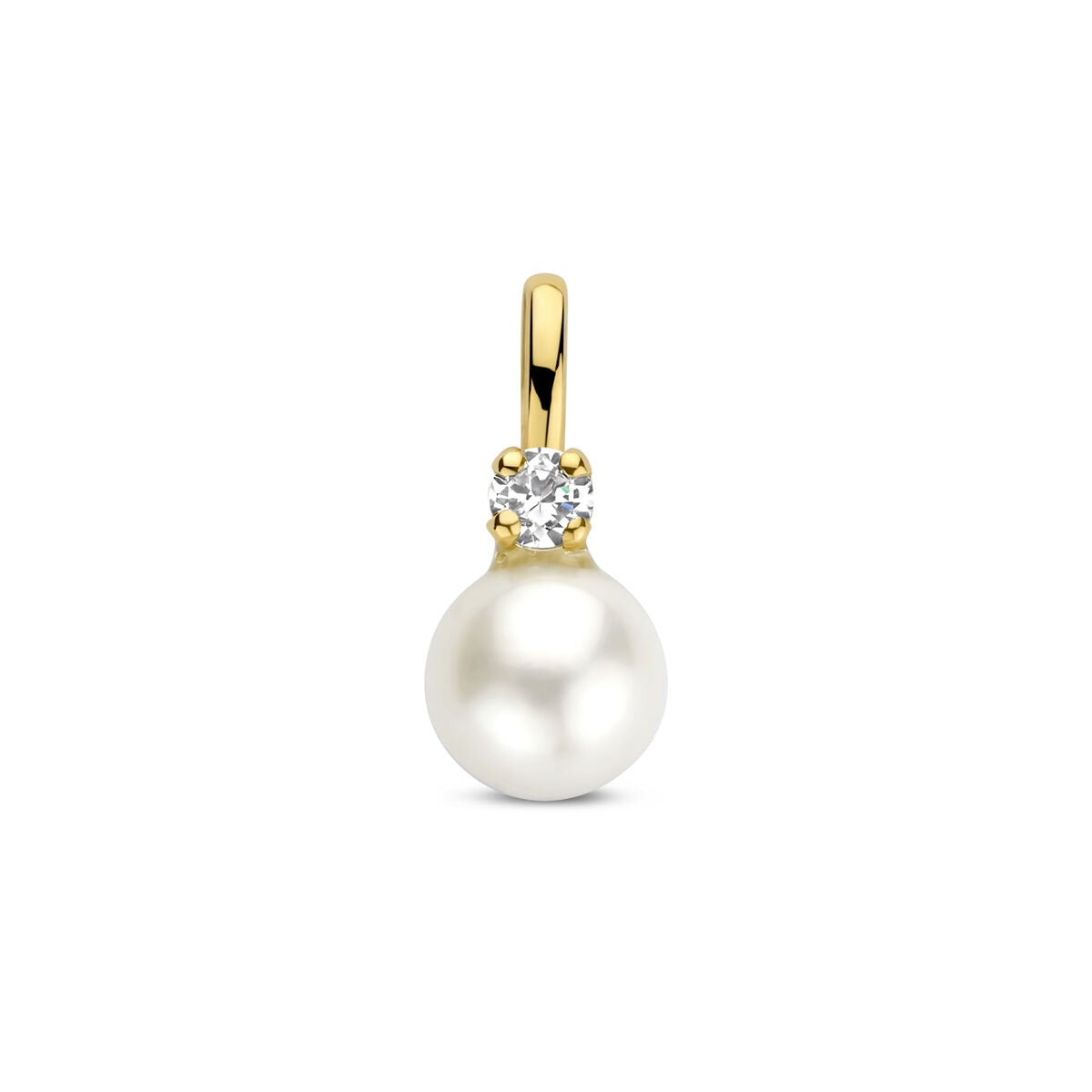 Hänger aus 9 Karat Gelbgold mit einer Süßwasserperle und Zirkonia-Element oben