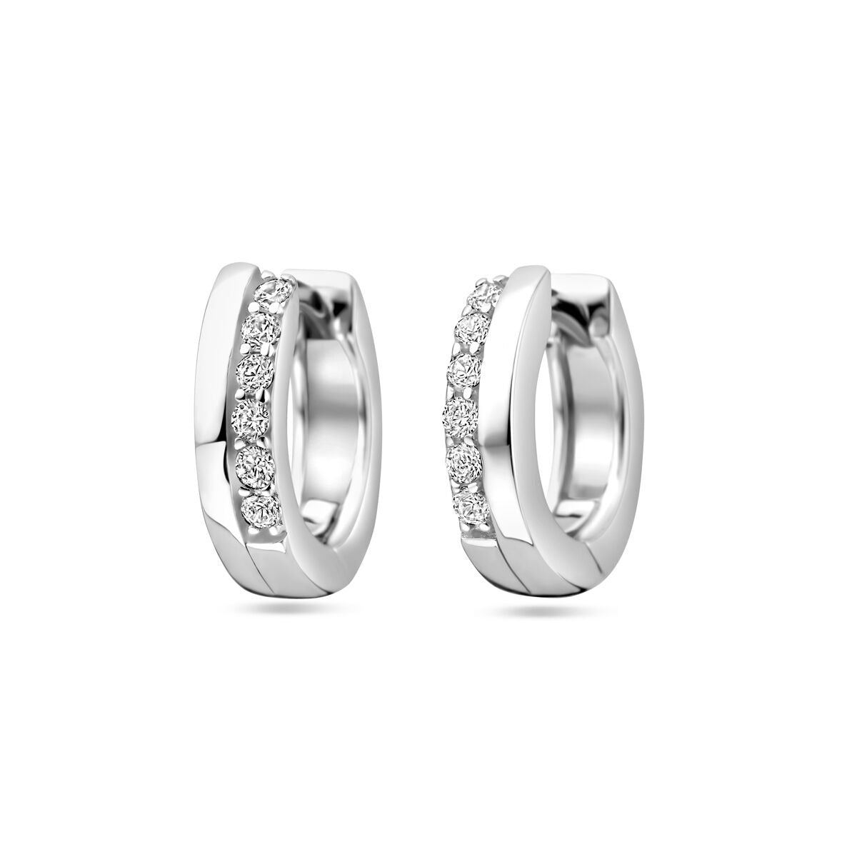 Silberne Klapohringe aus rhodiniertem 925 Silber mit Zirkonia-Steinen in einer eleganten Anordnung
