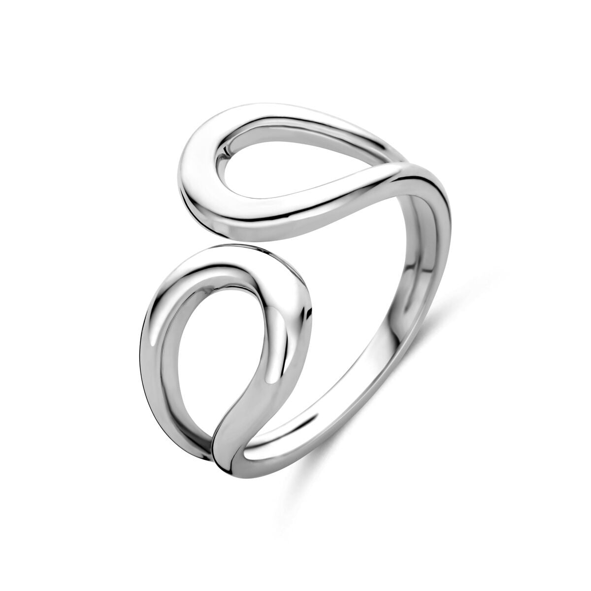 Ring aus rhodiniertem Silber mit geschwungenem Design und 12 mm Breite