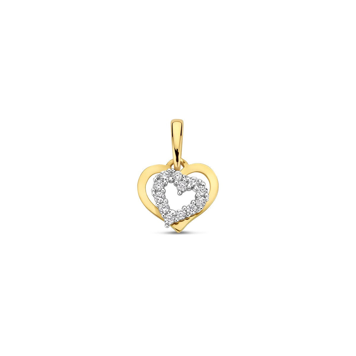 Hänger in Herzform aus 9k Bicolor-Gold mit Zirkonia-Steinen und offenem Design