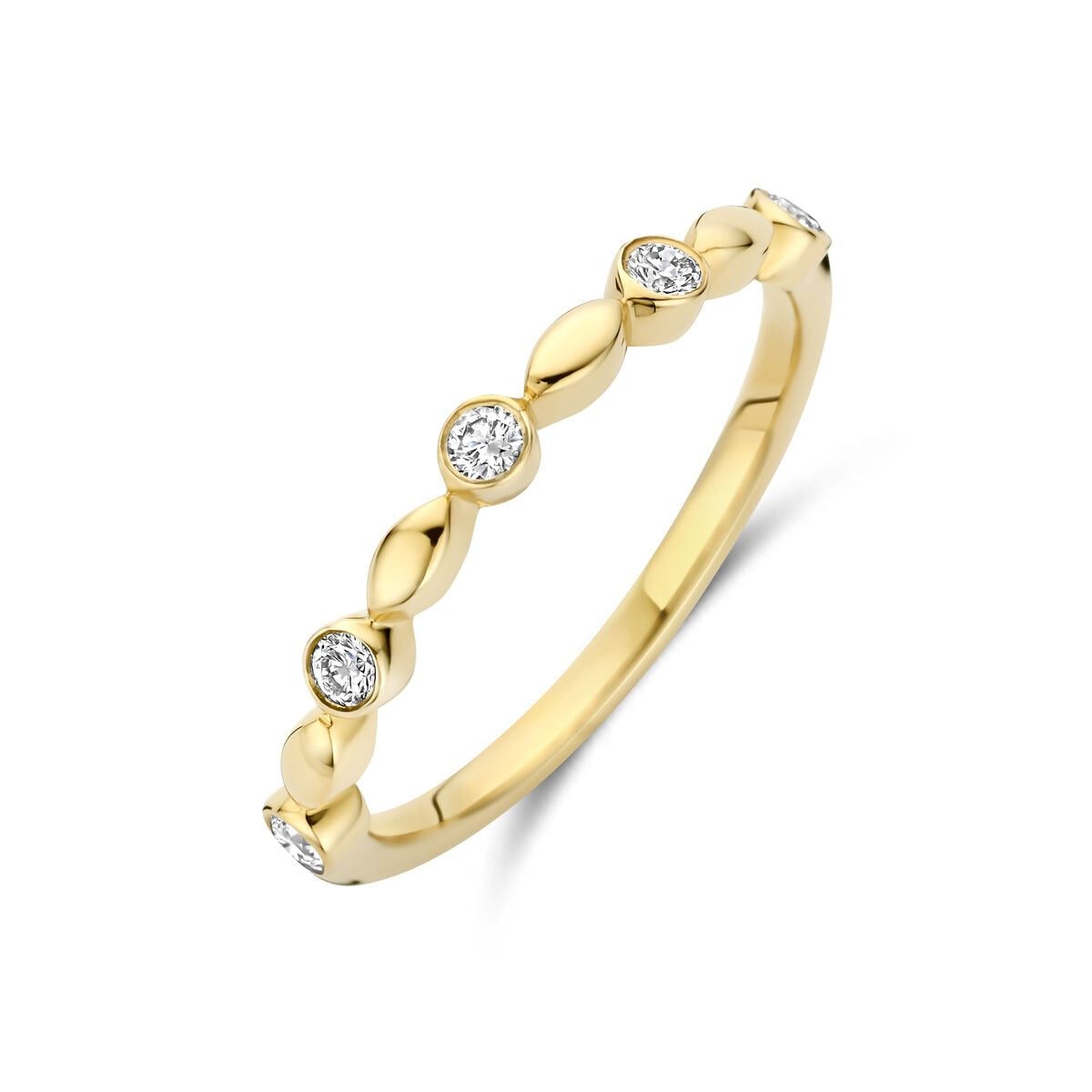 Ring aus 14k Gelbgold mit fünf eingelassenen Lab-grown Diamanten von 0,13 ct