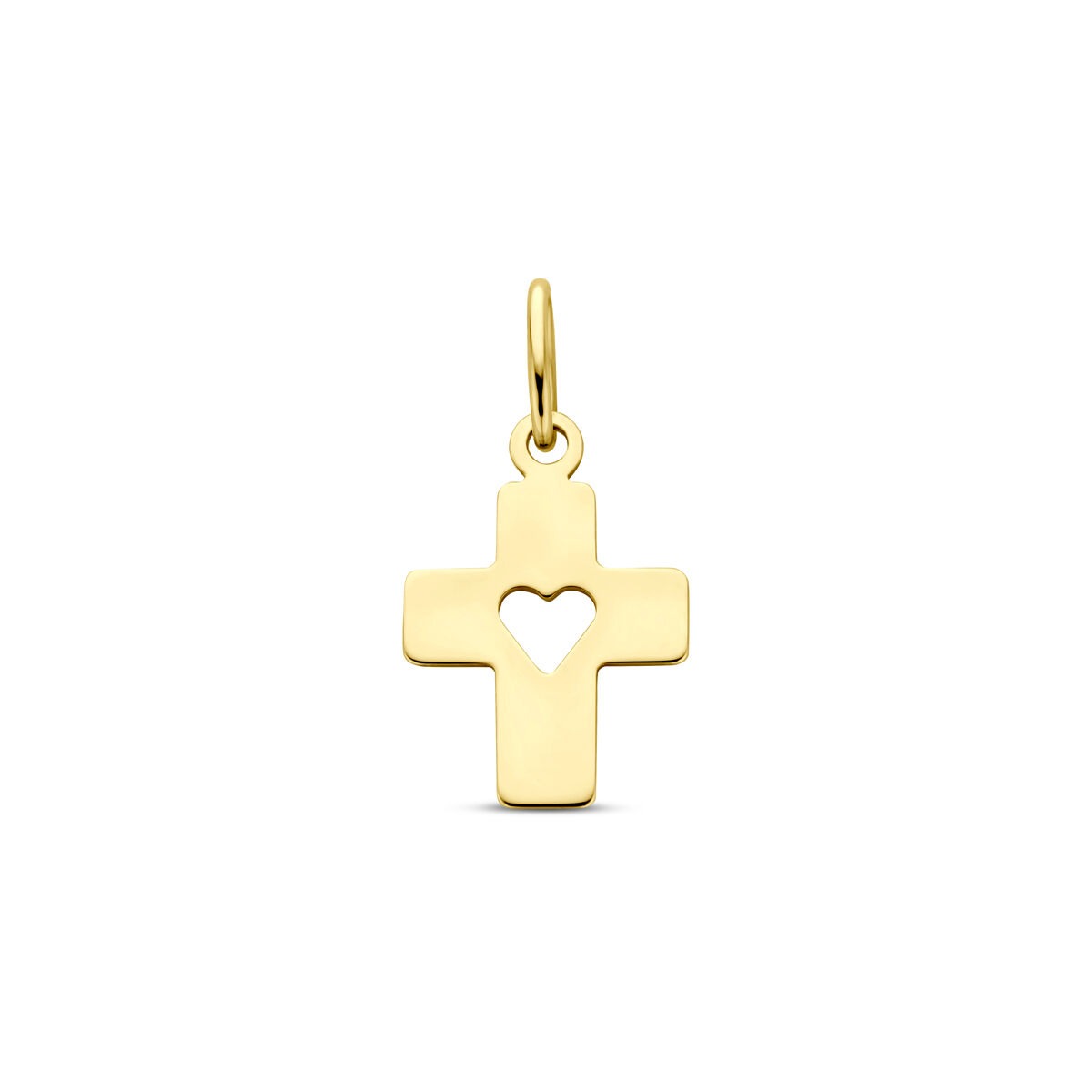 Hänger aus 14k Gelbgold in Kreuzform mit herzförmigem Ausschnitt, 18 mm groß