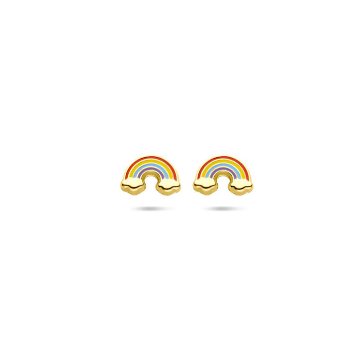 14k geelgouden oorknoppen regenboog
