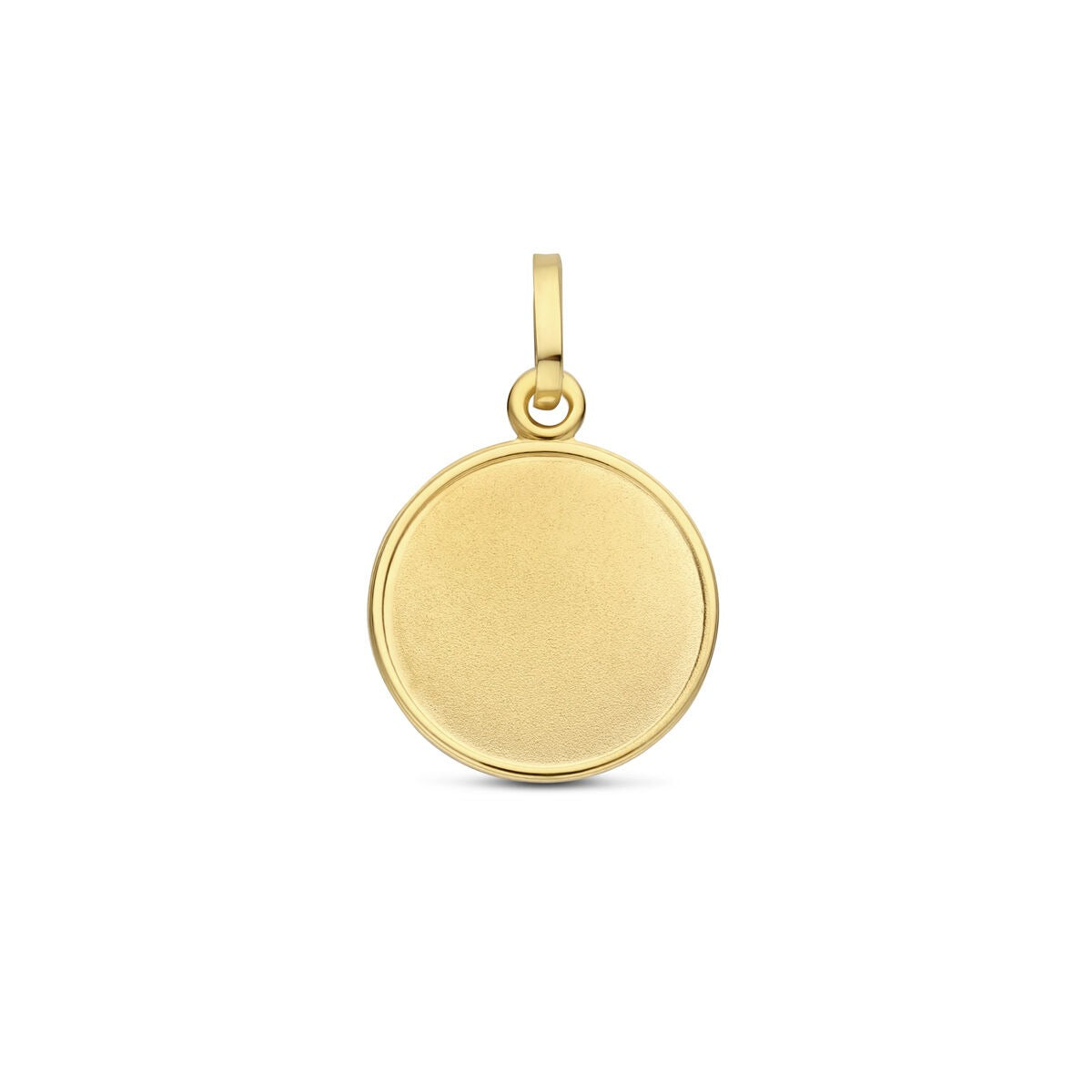 Gravuranhänger aus 14k Gelbgold, rund mit glatter Oberfläche und Öse zum Anhängen
