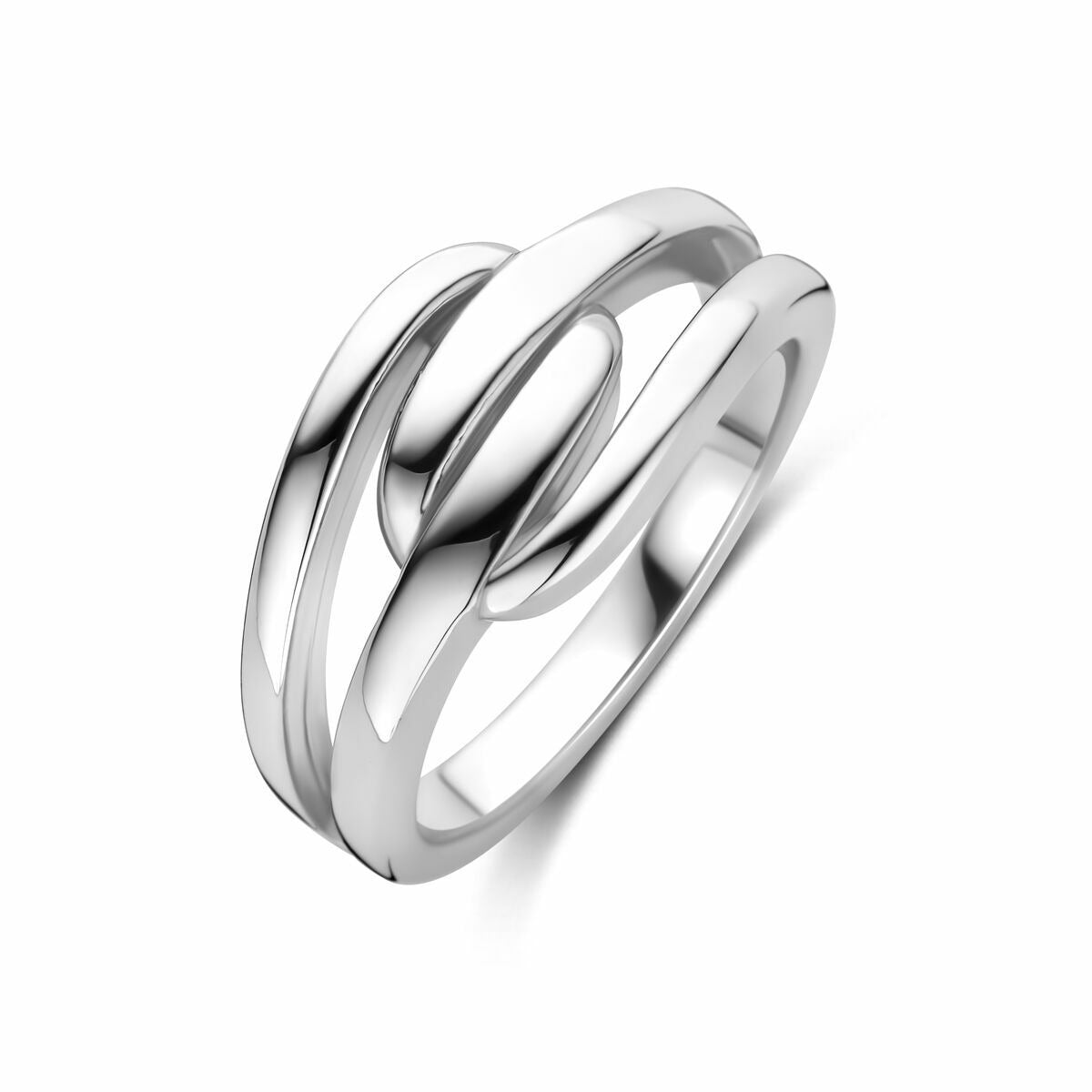Damenring aus rhodiniertem 925 Silber mit geschwungenem Design und glänzender Oberfläche