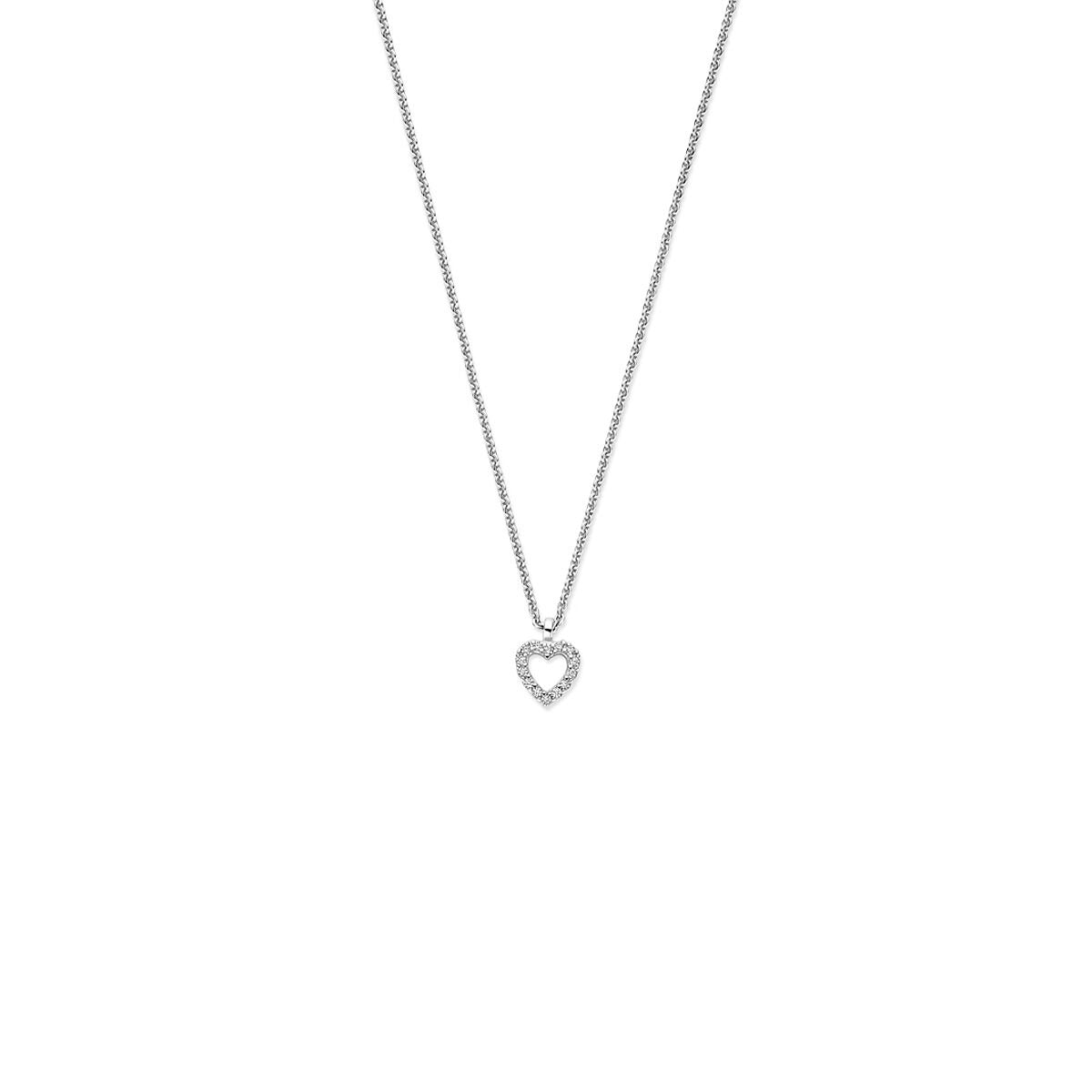 Silbernes Collier aus rhodiniertem 925 Silber mit herzförmigem Anhänger und Zirkonia-Steinen
