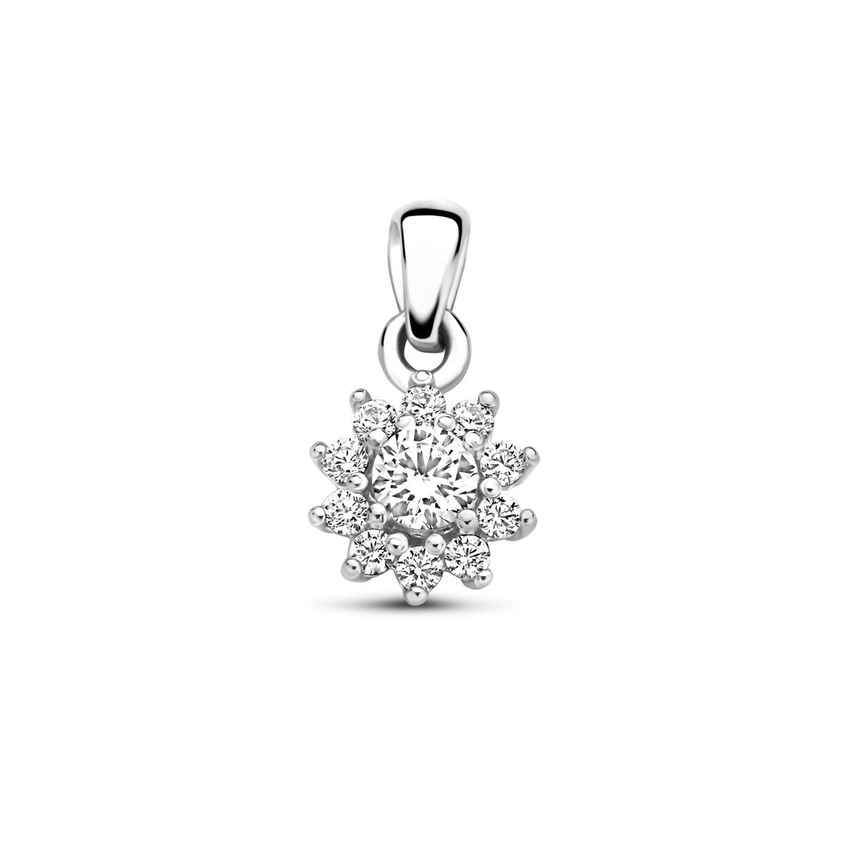 Hänger aus rhodiniertem 925 Silber mit funkelndem Zirkonia in Blumenform