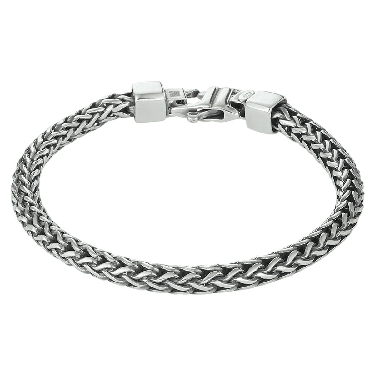 Geoxidierte Silber Herrenarmband mit Vosseschwanz-Muster und 5 mm Breite