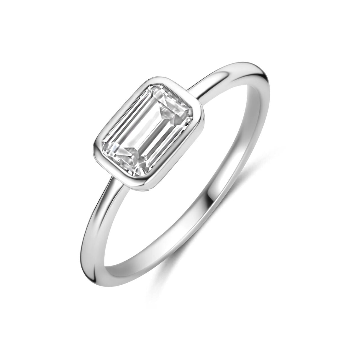 Ring aus rhodiniertem 925er Silber mit rechteckigem Zirkonia-Stein