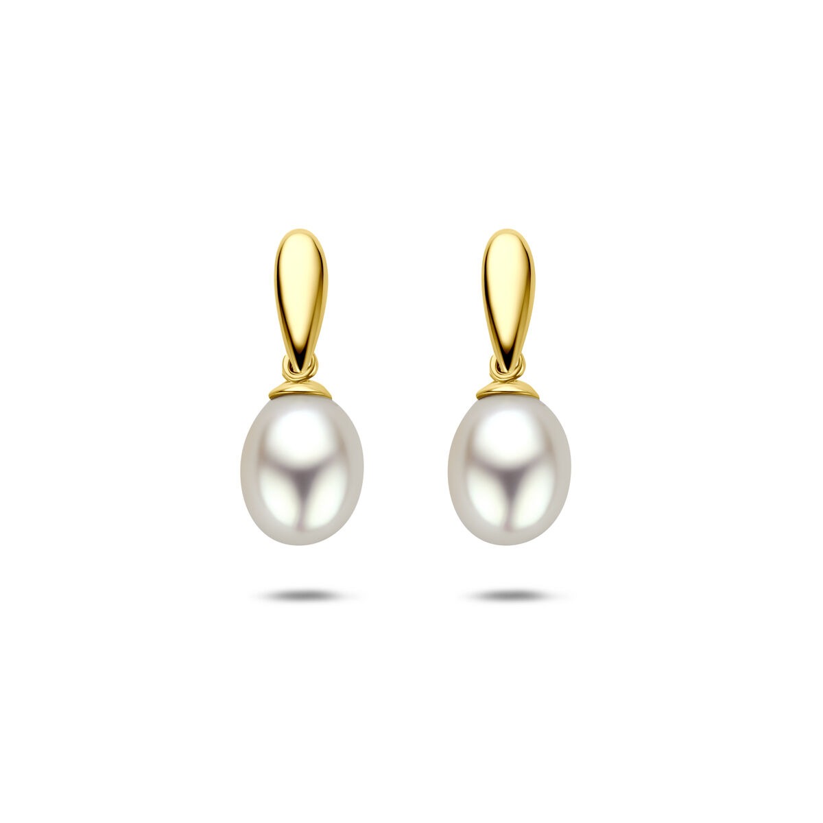 Ohrringe aus 9 Karat Gelbgold mit einer weißen Perle in Tropfenform