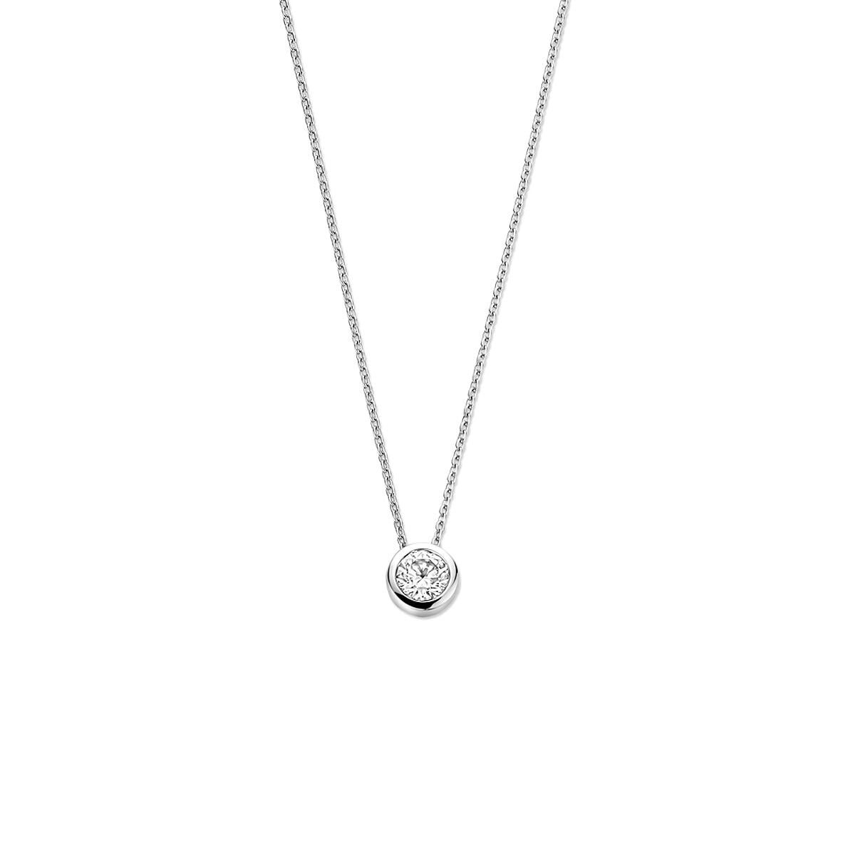Silbernes Collier mit Zirkonia-Anhänger in solitärem Stil und rhodinierten Finish