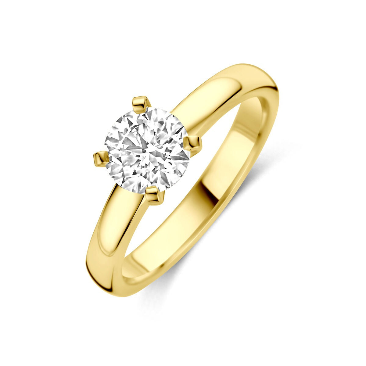 Ring aus 14k Gelbgold mit rundem, 1.00ct lab-grown Diamanten in Krappenfassung