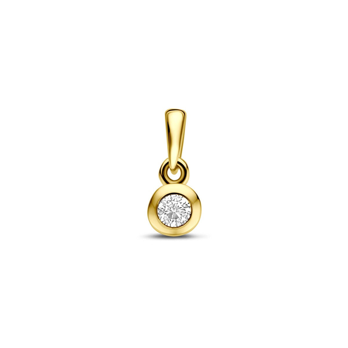 Hänger aus 14 Karat Gold mit einem 11 mm großen Zirkonia-Solitär in runder Form