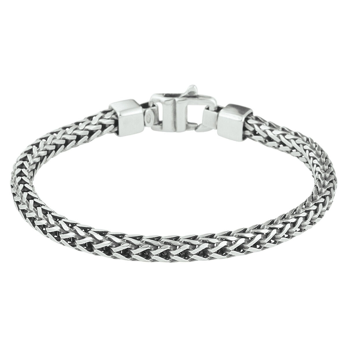 Oxidiertes 925 Silber Herrenarmband mit Fuchsschwanzgliederung und glänzendem Verschluss