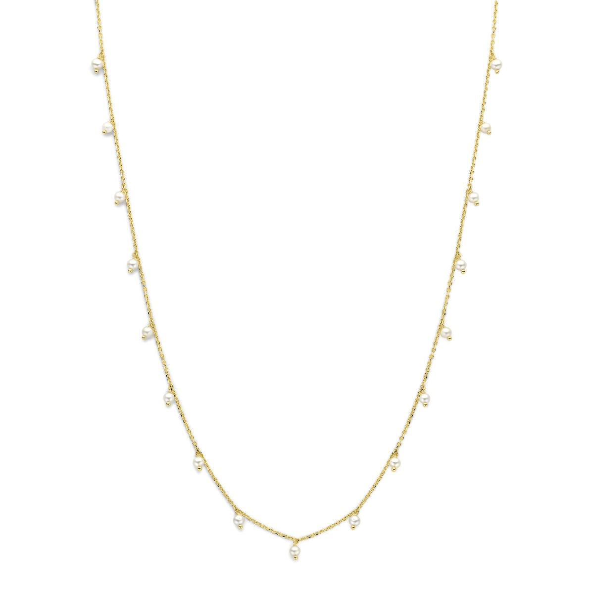 14k Gelbgoldenes Collier mit Perlen in gleichmäßig verteilten Abständen