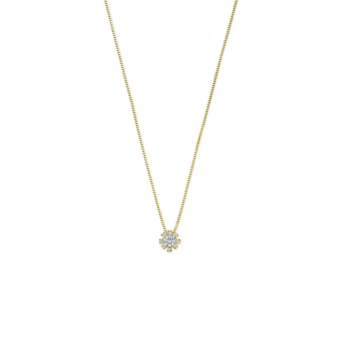 Goldenes Collier 14k mit Zirkonia in Entourage-Zetting und feiner Kette