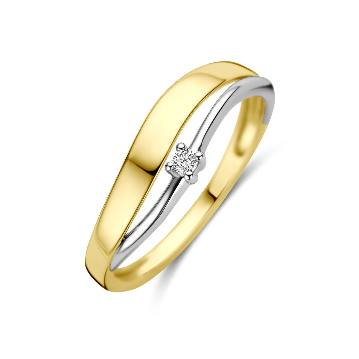 Bicolor Ring aus 14k Gelb- und Weißgold mit einem kleinen Diamanten in der Mitte