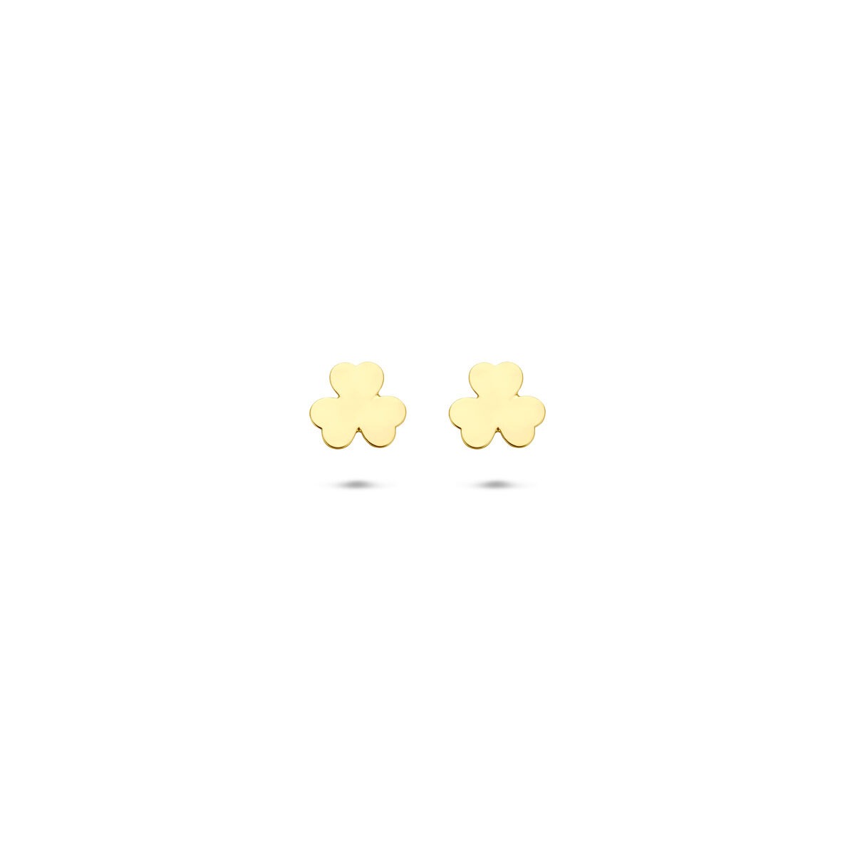 Goldene Ohrstecker 14k in Form eines vierblättrigen Kleeblatts, 5 mm groß