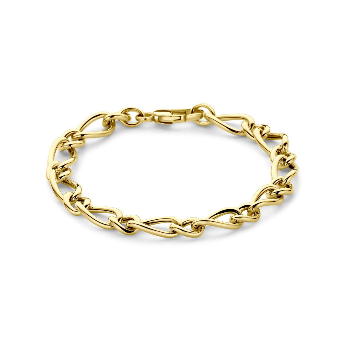 14k gelbgoldene Ankerarmband mit 19 cm Länge und geschwungenen Gliedern