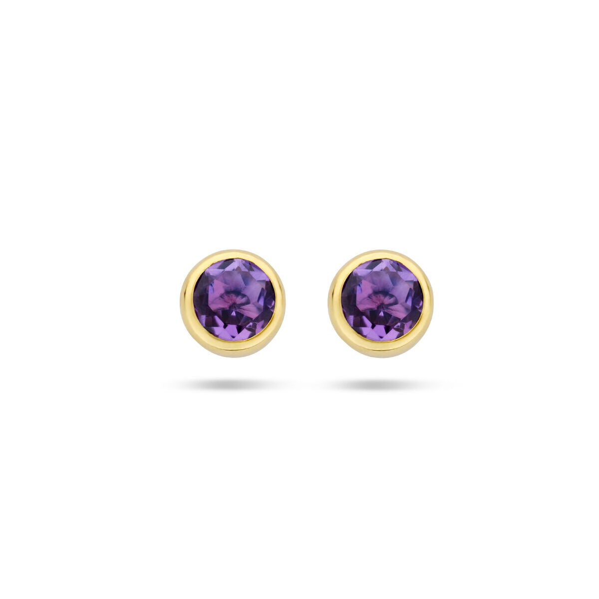 Ohrstecker aus 14k Gelbgold mit lila Amethysten in runder Form