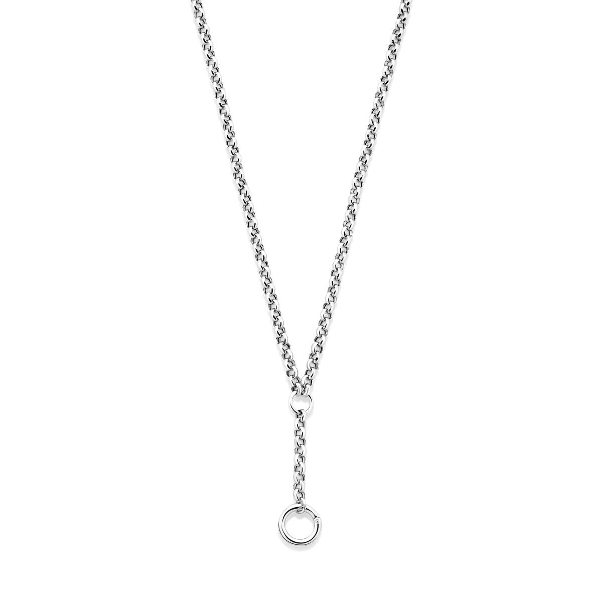 Y-Collier aus rhodiniertem 925 Silber mit einer Länge von 46 cm und runder Connector.