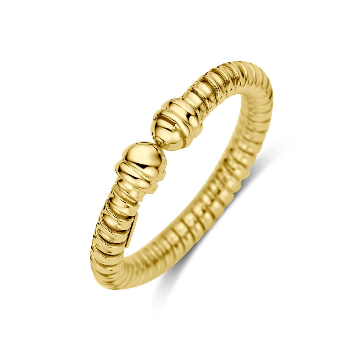 Damenring aus 14k Gelbgold mit 3 mm breitem, strukturiertem Design und runden Details