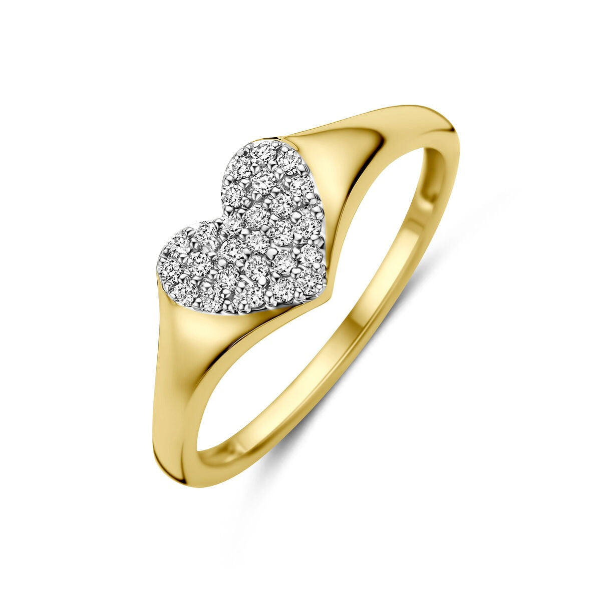 Ring aus 14k Gelbgold mit Herzform und besetzt mit funkelnden Lab-grown Diamanten