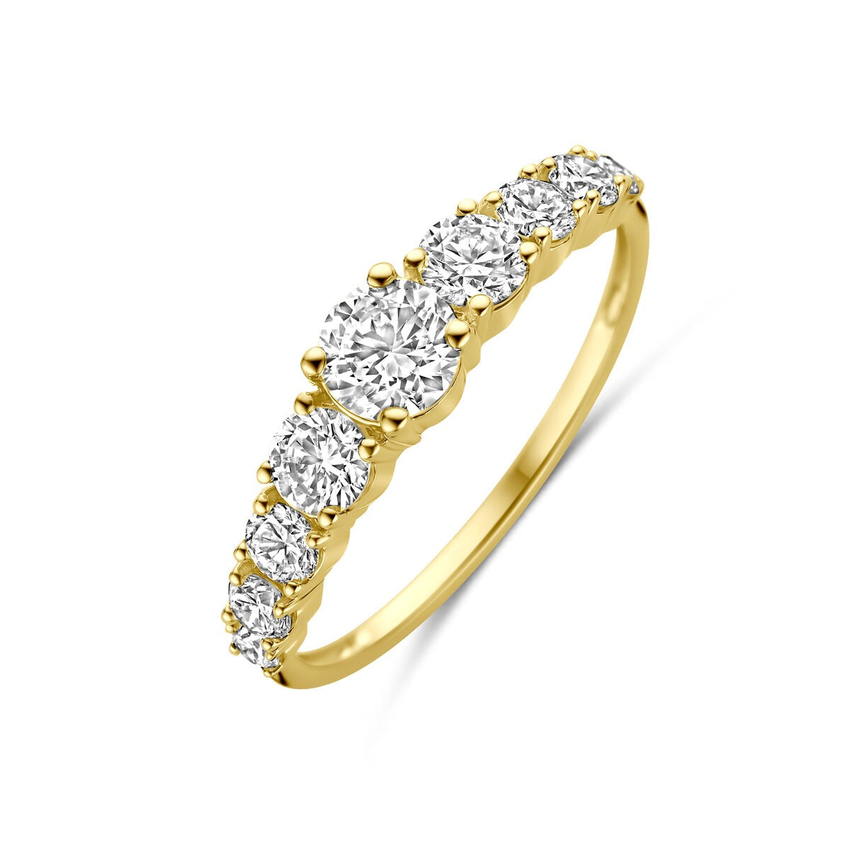 Ring aus 14k Gelbgold mit mehreren runden, funkelnden lab grown Diamanten