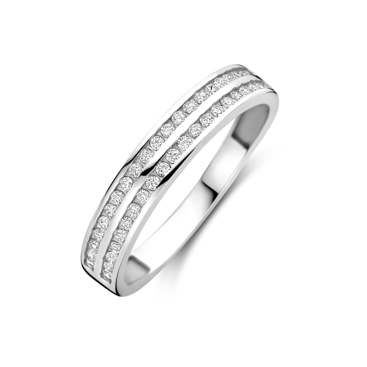 Silberner Ring aus rhodiniertem 925 Silber, 3,5 mm breit, mit Zirkonia-Steinen in zwei Reihen