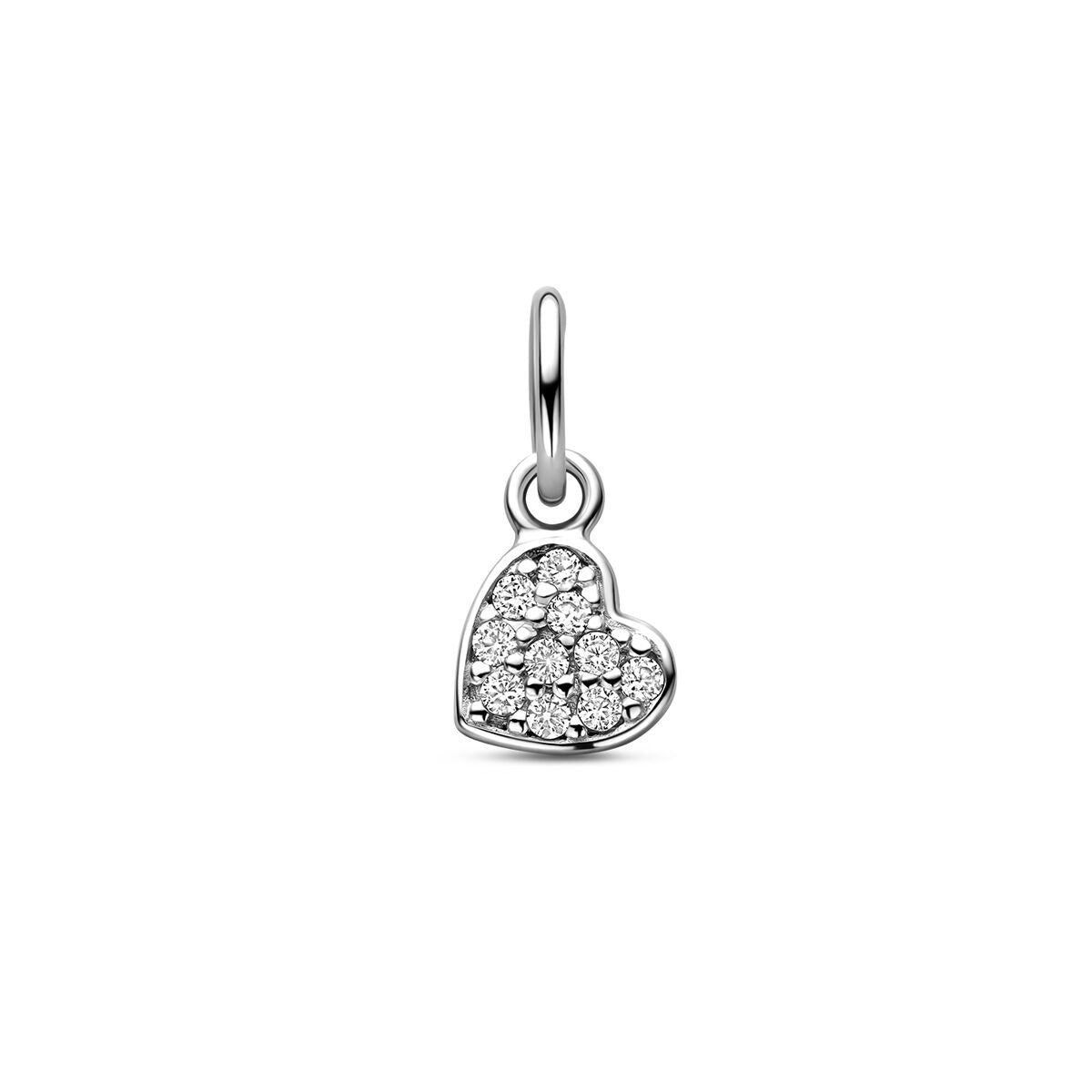Herzanhänger aus Silber mit Zirkonia, 12 mm, in Herzform mit funkelnden Steinen