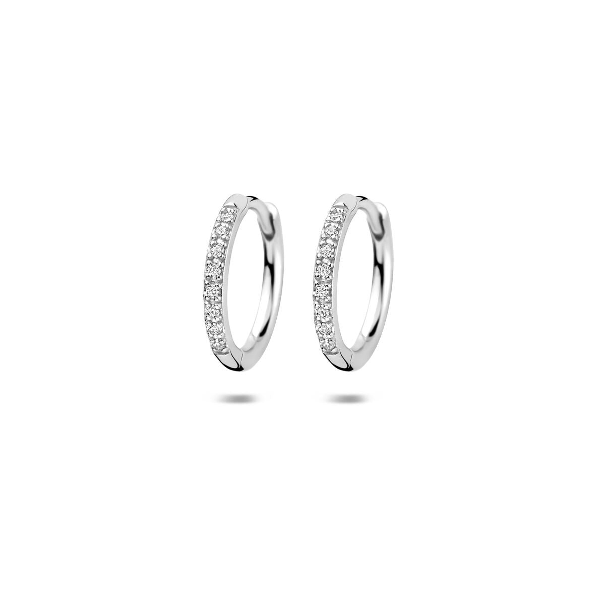 Silberne Klapohringe aus rhodiniertem 925 Silber mit Zirkonia, Durchmesser 15 mm