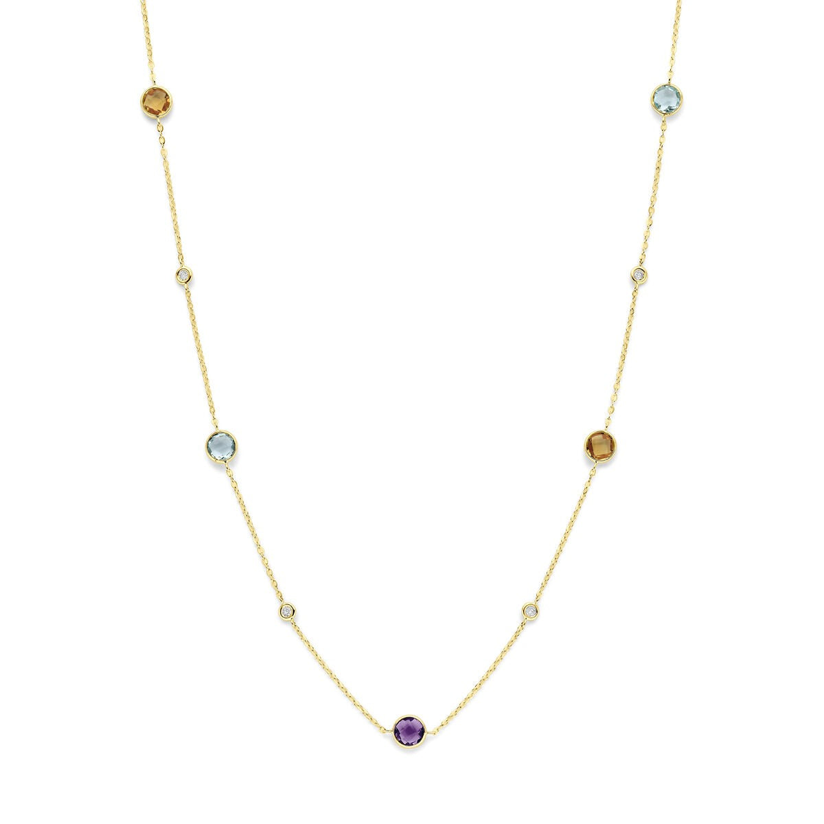 14k Gelbgoldkette mit Citrin, Amethyst, Topas und 0,25 ct Diamant