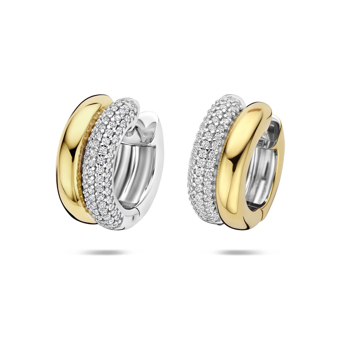 Bicolor Klapp-Ohrringe aus vergoldetem Silber mit Zirkonia, 17,5 mm, glänzende Oberflächen