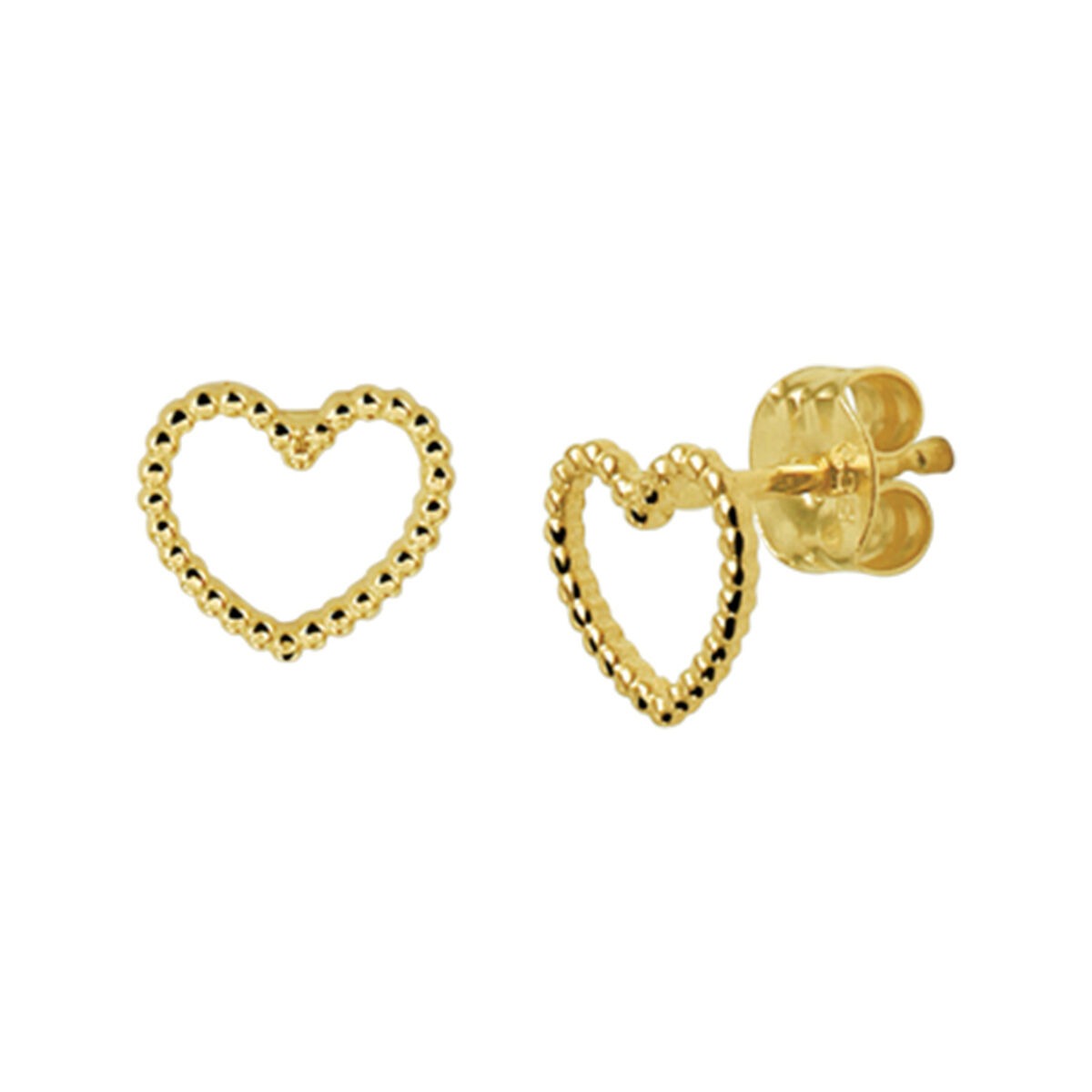 Ohrringe in Herzform aus 14k Gold mit polierter Oberfläche und feiner Perlenstruktur