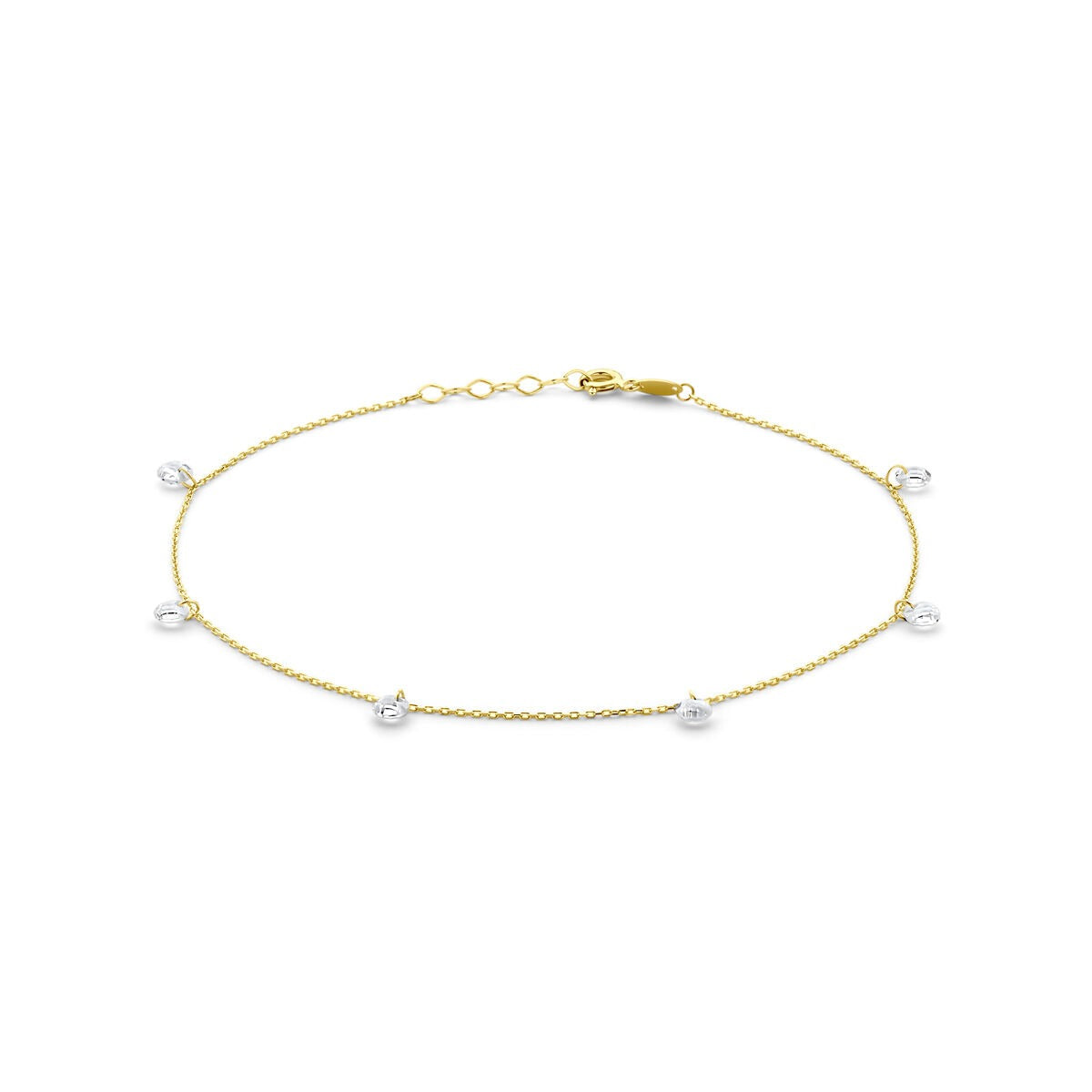 Gelbes 9k Fußkettchen mit Zirkonia-Steinen und feiner Gliederkette