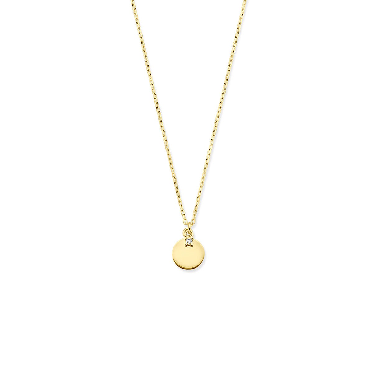 Collier aus 14k Gelbgold mit rundem Anhänger und Zirkonia, Länge 40-44 cm
