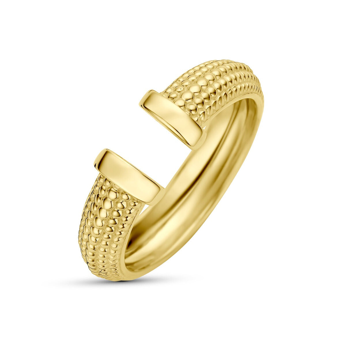 Damenring aus 14k Gelbgold mit strukturiertem Design und offenem Ende
