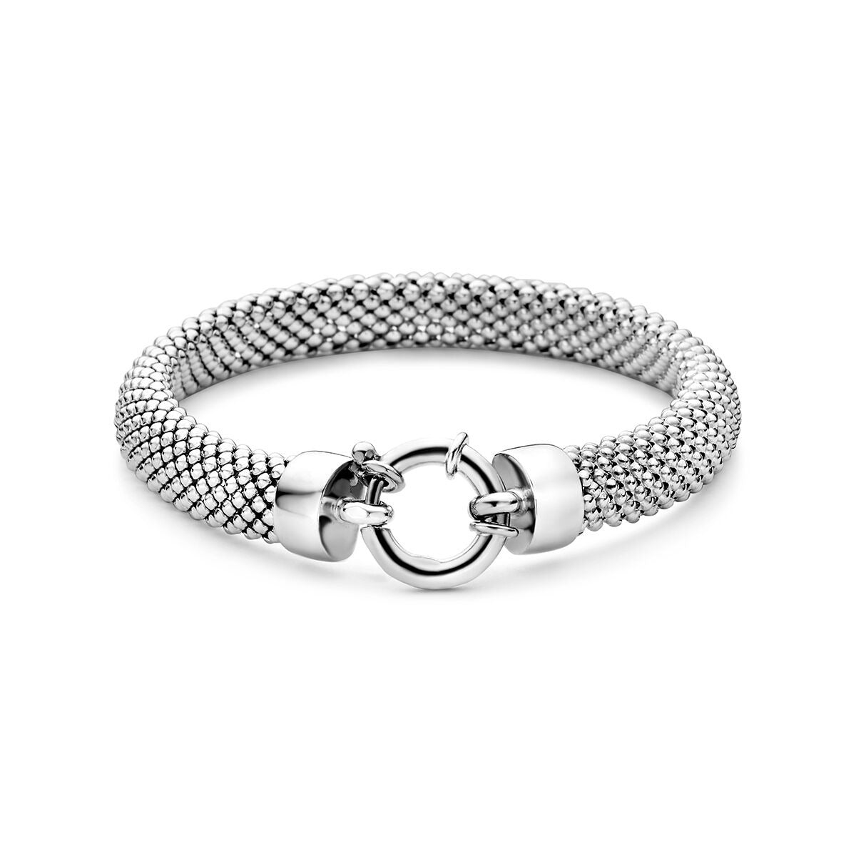 Schlichte, gerhodinierte 925 Silber-Mesh-Armband mit rundem Verschluss