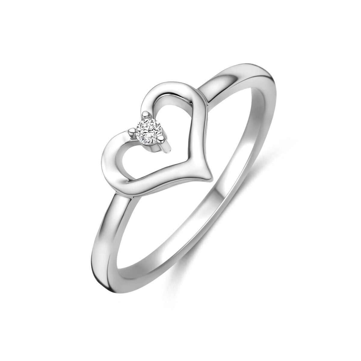 Ring aus rhodiniertem 925 Silber mit herzförmigem Design und Zirkonia-Stein