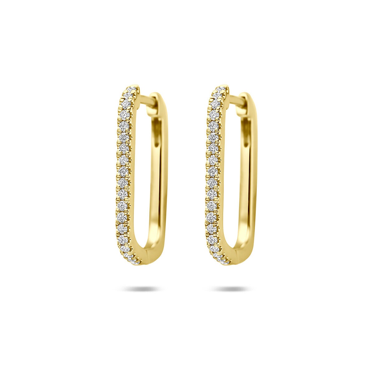 14k gelbgoldene Klappohrringe mit lab-grown Diamanten entlang der Vorderkante