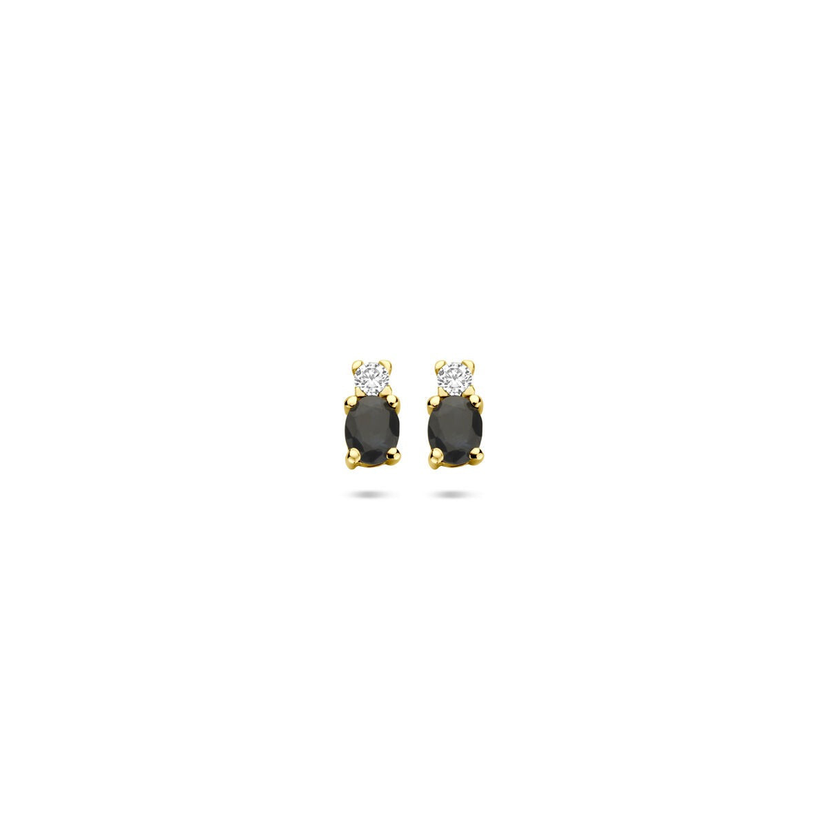 14k gelbgoldene Ohrstecker mit schwarzem Saphir und Zirkonia